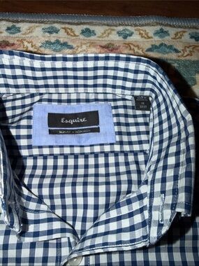 Men's Blue & White Gingham Button-Down Shirt